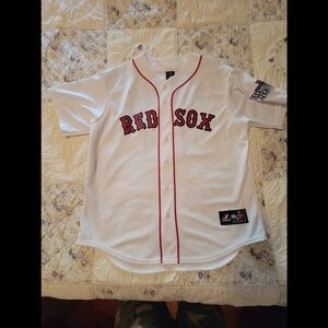 Majestic Red Sox White Baseball Jersey. Dustin Pedroia